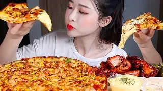 Seafood Pizza CHEESY Dipping Sauce Oven Baked Chicken ASMR Mukbang Eating Show