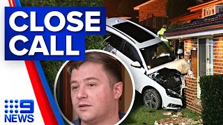 Two cars slam into home after high speed chase | 9 News Australia