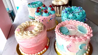 Decorating 6 Simple Buttercream Cakes [No Talking][No Music]