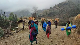 Typical Nepali village life | Wind Snowfall in Mountain Village | Nepali Himalayan village life