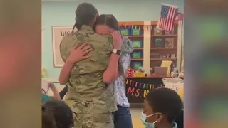 Caught on camera: Military mom surprises teacher daughter at school | FOX 7 Austin