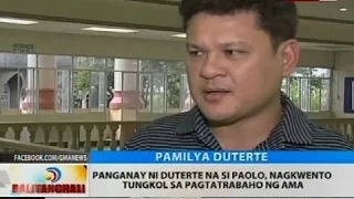 Panganay ni Duterte na si Paolo, nagkwento tungkol sa pagtatrabaho ng ama