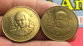 1000 pesos moneda antigua de México  Juana de asbaje...monedas antiguas de México