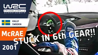 McRae onboard - STUCK IN 6th GEAR! Rally Sweden 2001 - Hagfors stage - Ford Focus RS WRC rally car.