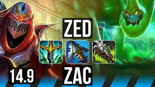 ZED vs ZAC (MID) | Rank 5 Zed, 10/3/12, Legendary | BR Challenger | 14.9