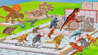 Dinosaurs vs Animals of Different Sizes in a Block Race - Animal Revolt Battle Simulator