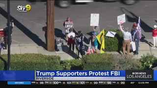 Trump supporters gather outside FBI headquarters in Riverside in protest of Mar-a-Lago raid