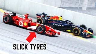 Ferrari F1 2004 with SLICK TYRES vs Red Bull F1 2022 at Interlagos GP