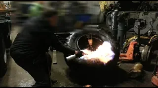 Mounting big tire with fire