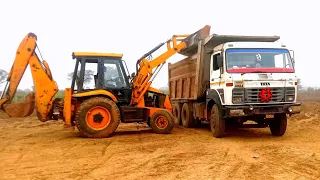 MS JCB 3dx Kirloskar Old Machine Loading Mud in 2 Tata 2518Ex Truck Tipper For making