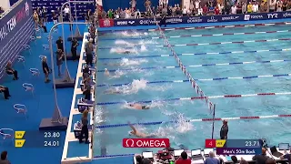 [Men's 50m Backstroke] New World Record 23.71 Hunter Armstrong (Lane 4 White Cap)