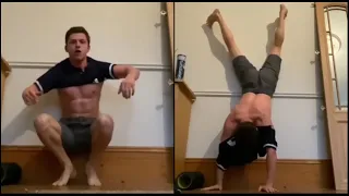 Tom Holland Attempts The Challenge Of Putting a Shirt On While Doing a Handstand