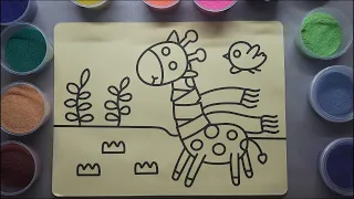 TÔ MÀU TRANH CÁT CHÚ HƯƠU CAO CỔ | Sand painting giraffe | Buns & Gajo