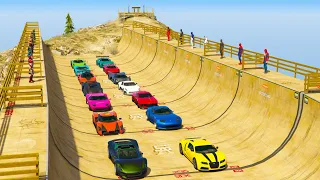 GTA V New Challenge Spiderman IronMan Heroes and Sport Cars Epic Mega Ramp Команда Человеков-пауков!