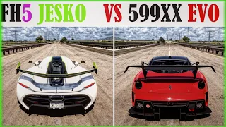 Koenigsegg Jesko vs Ferrari 599XX Evo Forza Horizon 5 (FH5) Top Speed and Acceleration Battle 4K