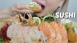 SUSHI *Amabi & Salmon Sashimi With Inari Sushi Roll Relaxing Eating Sounds | N.E Let's Eat