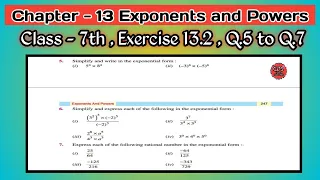 Q.5 to 7 | Class 7th | Ex 13.2 |Chapter 13 | Exponents and Powers  | Math | PSEB |