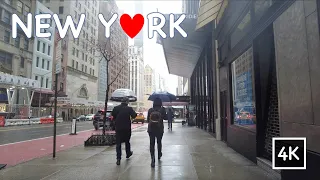 New York City, Walk in the Rain, Midtown Manhattan, 57th Street, Central Park South, 4K Travel