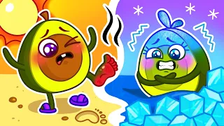 ☀️🧊 Hot and Cold On The Beach 🌊 Opposites Song || VocaVoca 🥑 Kids Songs And Nursery Rhymes