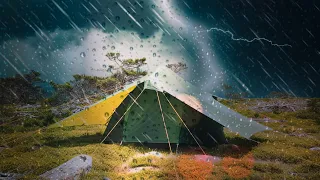 Heavy Rain Storm Solo Camping - Tarp & Tent Shelter. Thunderstorm, Lightning & Winds in the North