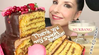 Mukbang: Tiered Chocolate - Vanilla Cake Leftovers Dunking In Milk | Eating Sounds