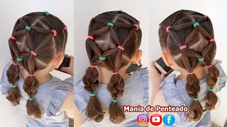 Penteado Infantil com elásticos coloridos e Maria Chiquinha