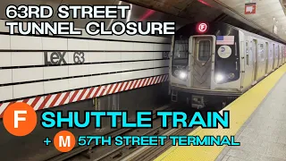 NYC Subway: F shuttle train + changes with the 63rd Street tunnel closure! (8/28/23)