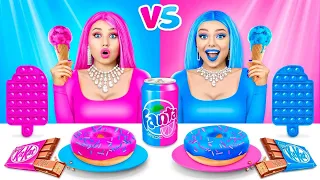 Pink vs Blue Food Challenge | Last To STOP Eating Color Food WINS! Mystery Box by RATATA BRILLIANT