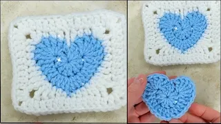 CROCHET GRANNY HEART SQUARE 💙