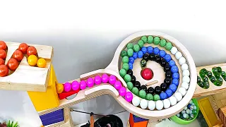 Marble Run Race ☆ HABA Slope & Retro Makita Truck, Garbage Truck Long Version #014