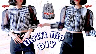 Refashion DIY Old Skirt into Puff Sleeve Blouse / How to Make Yoke Blouse Sewing Tutorialㅣmadebyaya