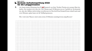 Zentrale Aufnahmeprüfung 2022 (Zürich, Langgymnasium) Mathematik Aufgabe 8, 9