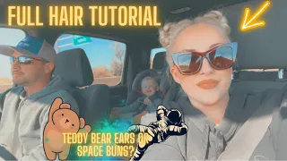 Hair tutorial ✨Teddy bear ears 🧸 or Space buns? 🛸