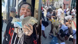 6ix9ine Throws $100 Bills At His Haters Causes A Frenzy On Melrose