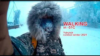 Walk for 5 km in -51C - the city of Yakutsk, the Republic of Sakha (Yakutia), Siberia, Russia