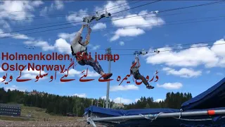 Holmenkollen:Ski jump ڈرون کیمرے  سے اوسلو شہر کا نظارہ