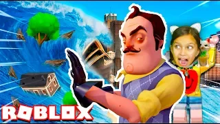 ПРИВЕТ СОСЕД спас МЕНЯ от ЦУНАМИ РОБЛОКС Остров выживания Челлендж Hello Neighbor Roblox Валеришка