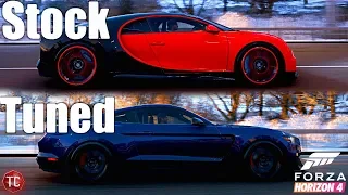 Forza Horizon 4: Stock vs Tuned! Bugatti Chiron vs Ford Mustang Shelby GT350R!
