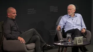 Jeremy Corbyn with Yanis Varoufakis at the Edinburgh Book Festival, August 20, 2018 | DiEM25