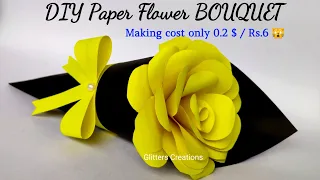 DIY Paper Flower BOUQUET/ Birthday gift ideas/Single Flower Bouquet making at Homemade Easy Craft