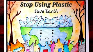 Earth Day Drawing | Save Earth From Plastic pollution drawing | Planet vs plastic Drawing Idea 2024