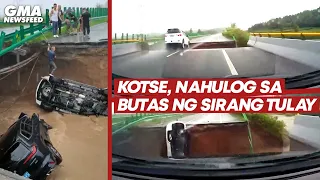 Kotse, nahulog sa butas ng sirang tulay | GMA News Feed