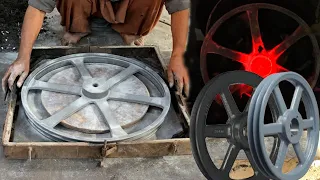 Amazing Manufacturing Process of V Belt Pulley Through Iron Casting || Making a V Belt Pulley