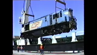 Tasmania - Unloading QR 1300 / AN Tasrail ZC class locos from ship at Bell Bay 1988, VHS edit