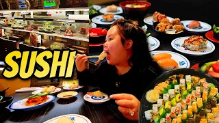 Unlimited Revolving Sushi Mukbang 먹방 (Raw Shrimp + Salmon Nigiri + Octopus + Spicy Tuna) Eating Show