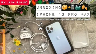 iPhone 13 Pro Max unboxing📦 Sierra Blue 256gb 📱🦋 + cute accessories + camera test 📸