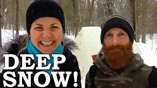 WINTER Camping in 5 FEET of SNOW! | Hot Tent, Wood Stove, Warm Cots