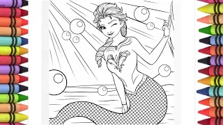 How to draw mermaid Elsa from Frozen, Disney princess drawing Elsa Anna, Frozen movie colouring page