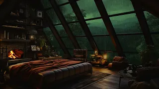 Cozy  Crackling Fireplace - Relaxation Helps Deep Sleep - Heavy Rain & Thunder Sounds - Rain sounds