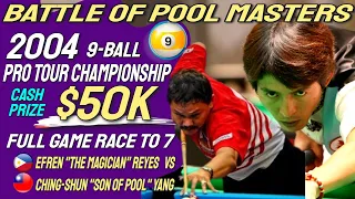 Magic shot happened at the end Efren Reyes vs Ching shun Yang at 2004 Pool Invitational Tournament